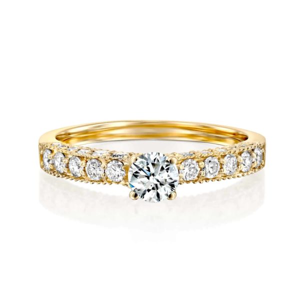 טבעת אירוסין וינטאג' זהב צהוב 0.90 קראט - פרונט