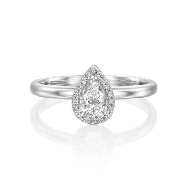 טבעת יהלומים רוז 0.50 קראט - היילו טיפה - זהב לבן - פרונט
