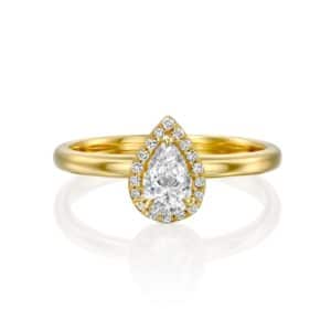טבעת יהלומים רוז 0.50 קראט - היילו טיפה - זהב - פרונט